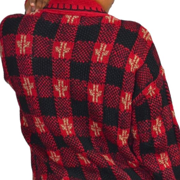 Vintage Northern Isles Cardigan Red Sweater Hand Knit Chunky Handknit Medium - Picture 5 of 13